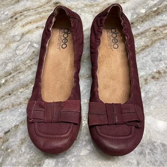 Abeo Bio System Tatum Burgundy  Leather Bow Ballet Flats 7.5N - Picture 1 of 9